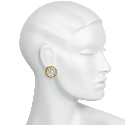 1960s Platinum & 18KT Yellow Gold Diamond Earrings on ear