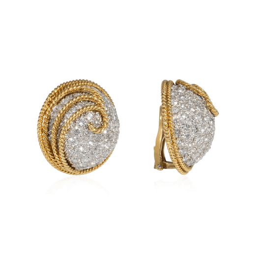 1960s Platinum & 18KT Yellow Gold Diamond Earrings side