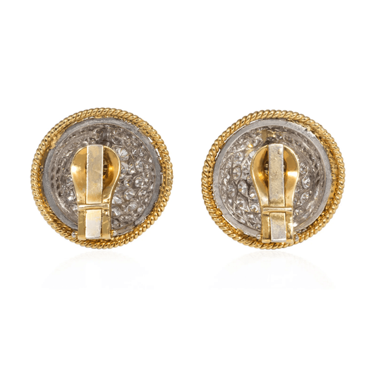 1960s Platinum & 18KT Yellow Gold Diamond Earrings back
