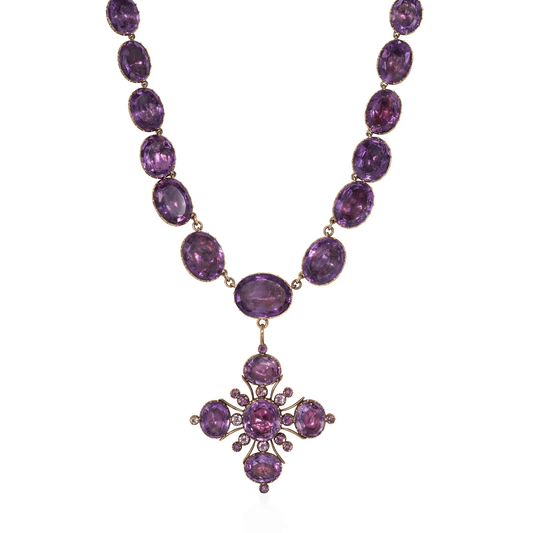 Georgian 14KT Yellow Gold Amethyst Rivière Necklace front