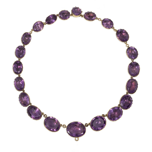 Georgian 14KT Yellow Gold Amethyst Rivière Necklace front without pendant