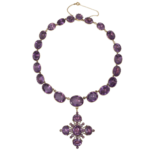 Georgian 14KT Yellow Gold Amethyst Rivière Necklace front