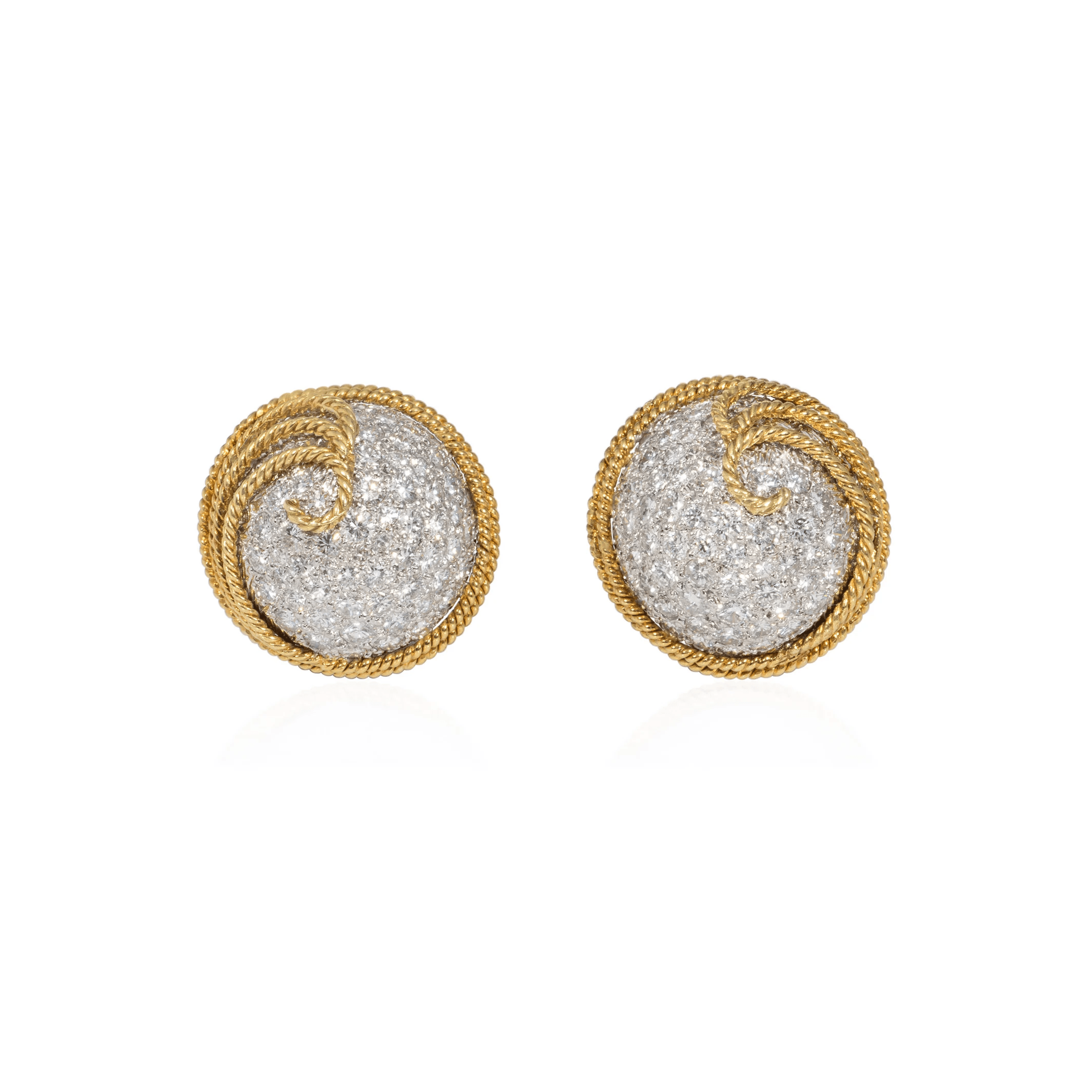 1960s Platinum & 18KT Yellow Gold Diamond Earrings