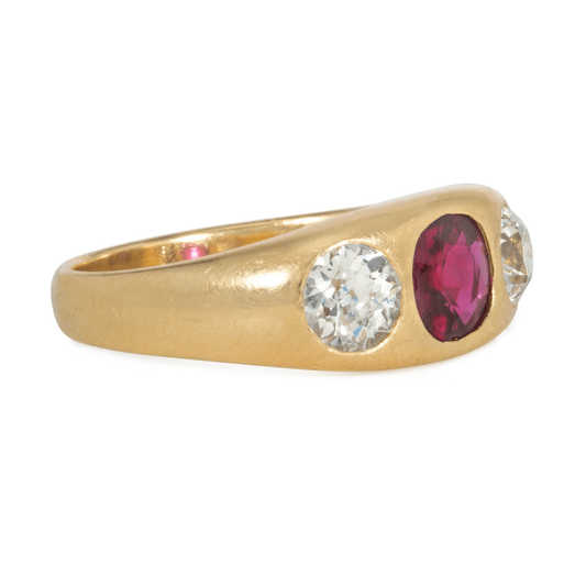 Antique 18KT Yellow Gold Ruby & Diamond Ring side