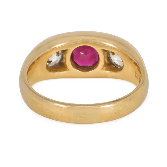 Antique 18KT Yellow Gold Ruby & Diamond Ring back