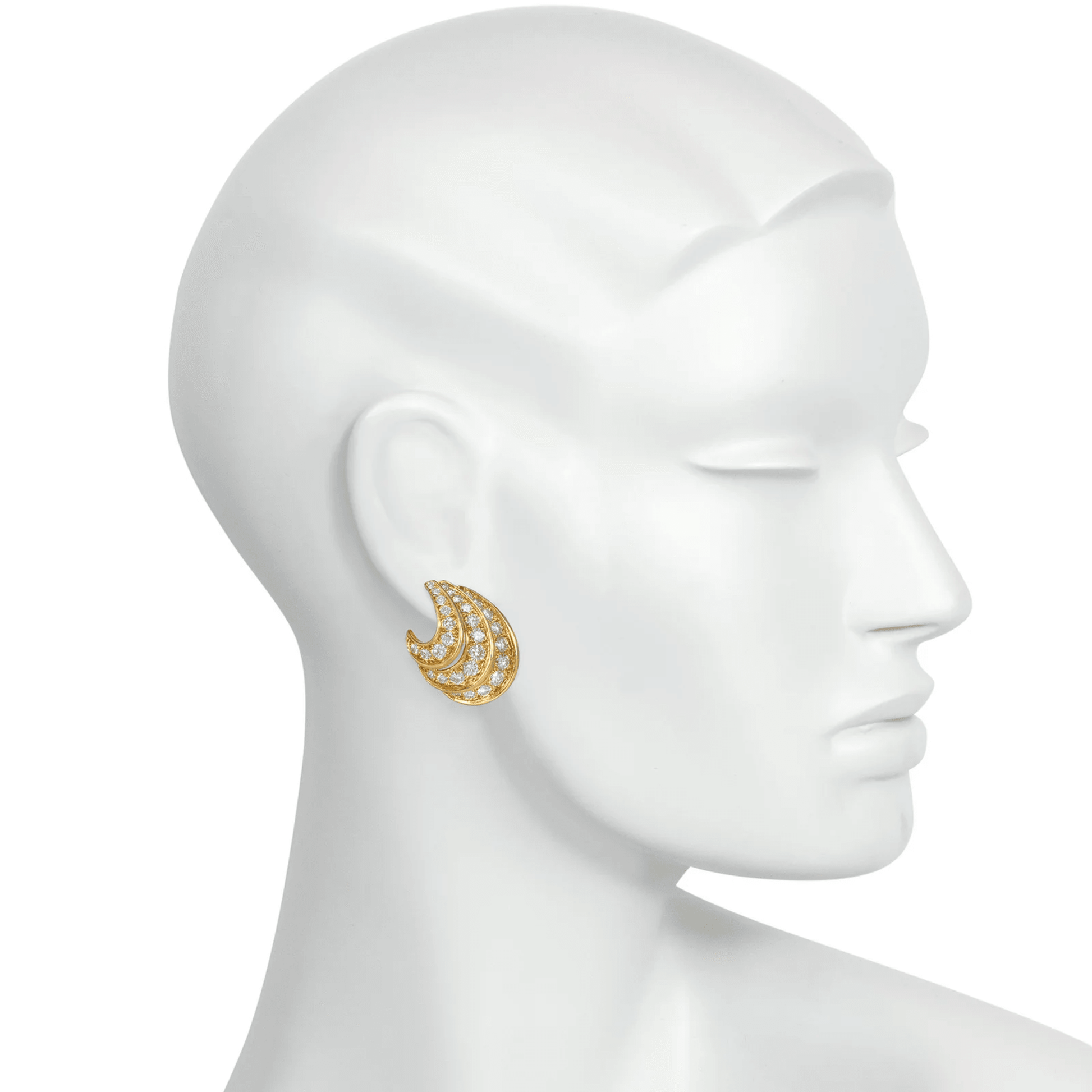 1950s 18KT Yellow Gold Diamond Earrings on ear