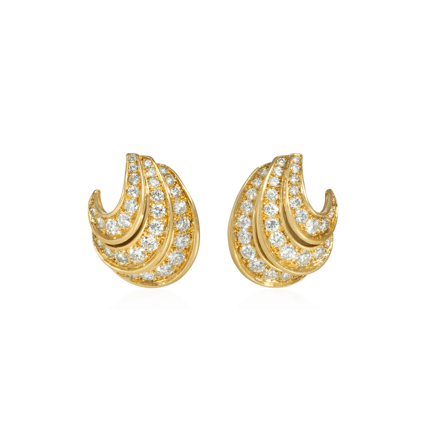 1950s 18KT Yellow Gold Diamond Earrings front