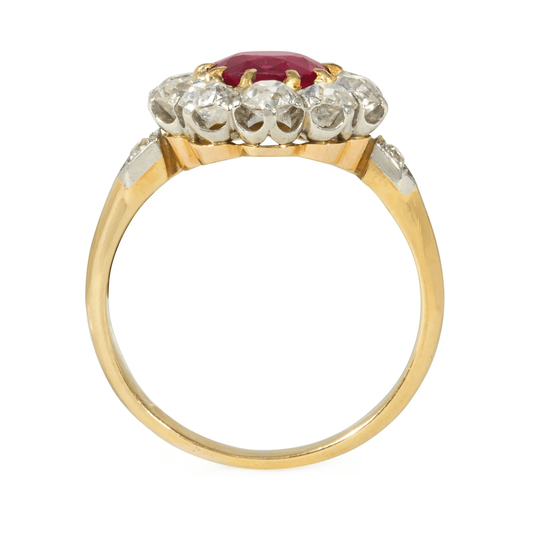 Edwardian Platinum & 18KT Yellow Gold Ruby & Diamond Ring profile