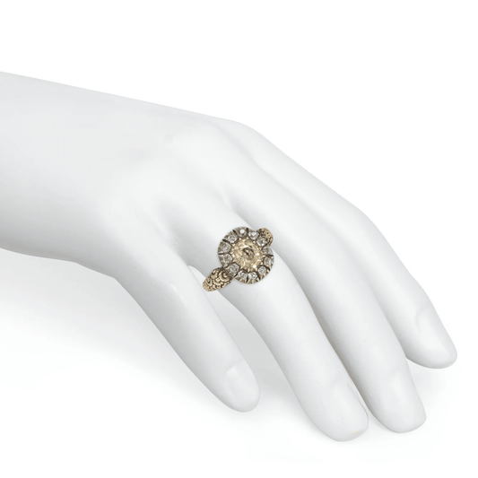 Georgian 18KT Yellow Gold Diamond Ring on finger