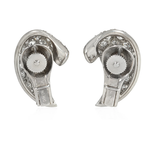 Retro Platinum Diamond Earrings back