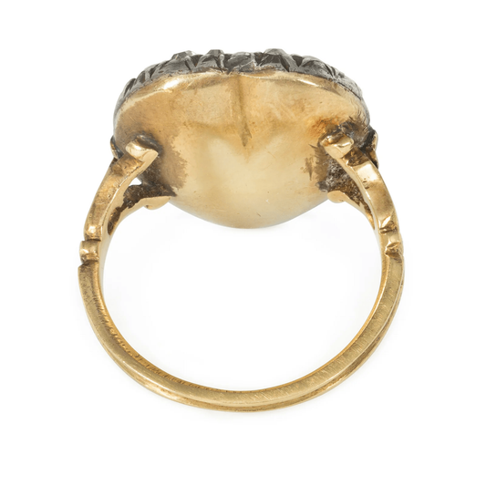 Georgian Silver & 18KT Yellow Gold Turquoise & Diamond Heart Ring back