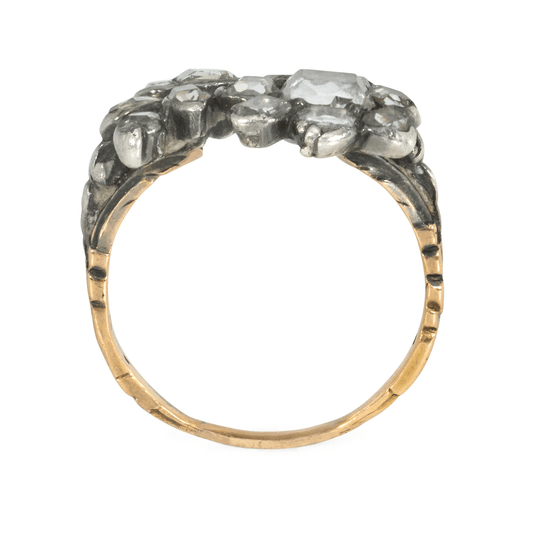 French Georgian Silver & 18KT Yellow Gold Diamond Jardinière Ring profile