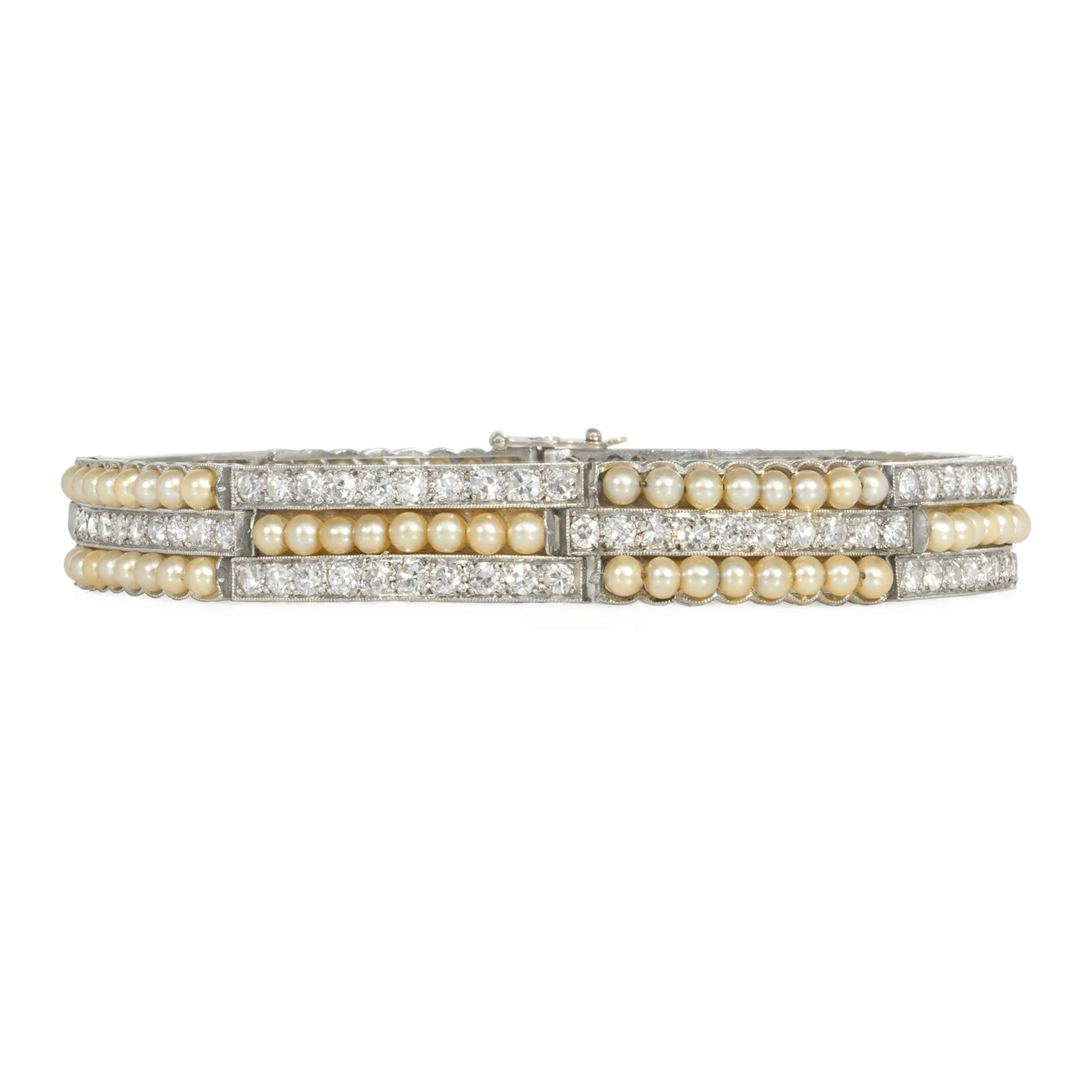 Art Deco Platinum Diamond & Pearl Bracelet front