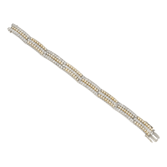 Art Deco Platinum Diamond & Pearl Bracelet front