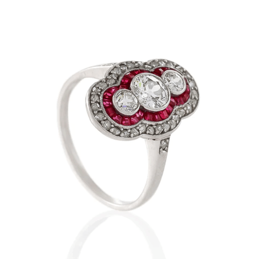 Art Deco Platinum Diamond & Ruby with Modern Mount Ring profile
