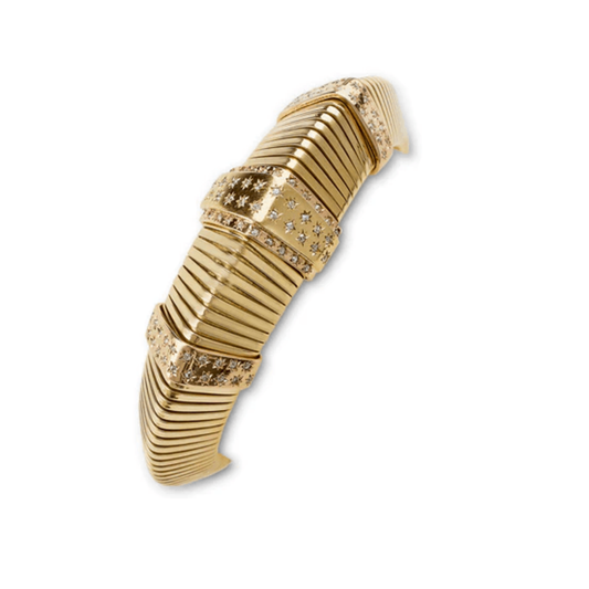 French Retro 18KT Yellow Gold Diamond Tubogas Bracelet top