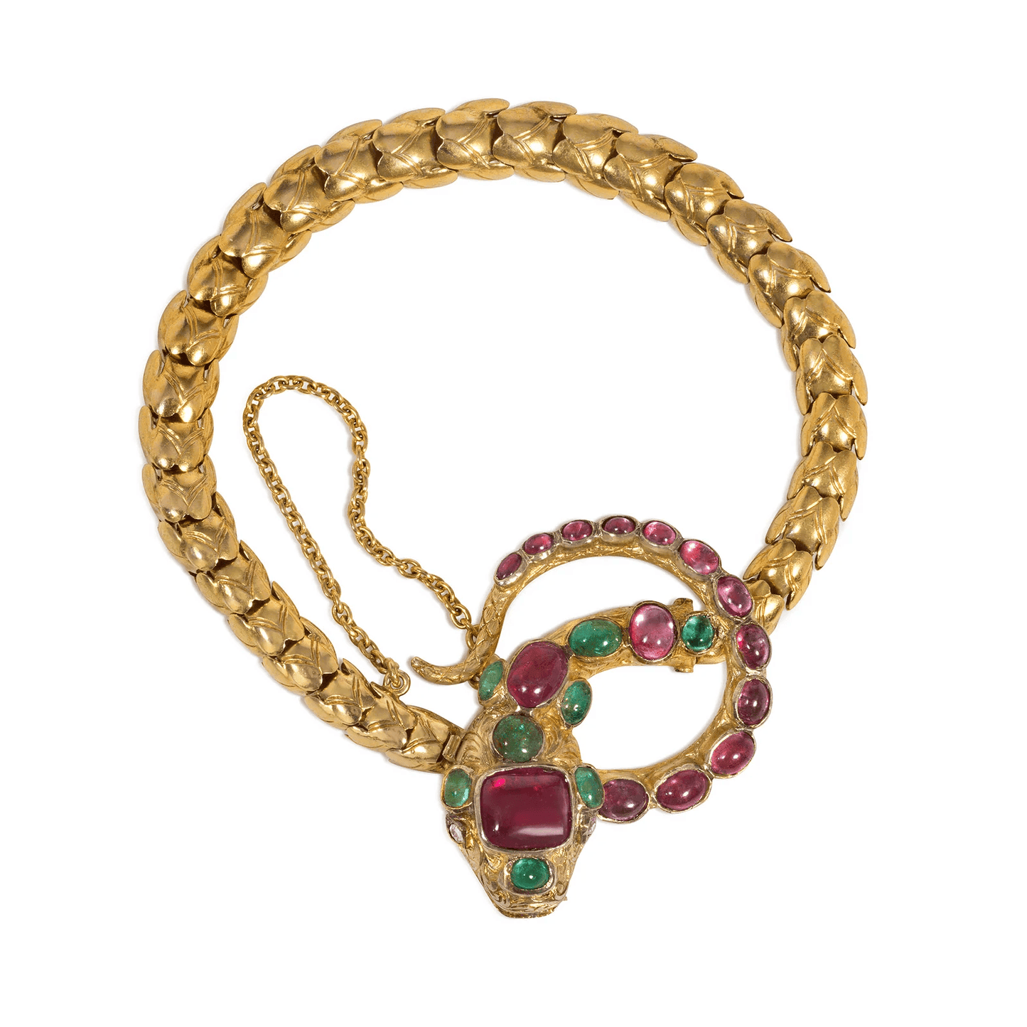 Georgian 18KT Yellow Gold Ruby & Emerald Snake Bracelet front