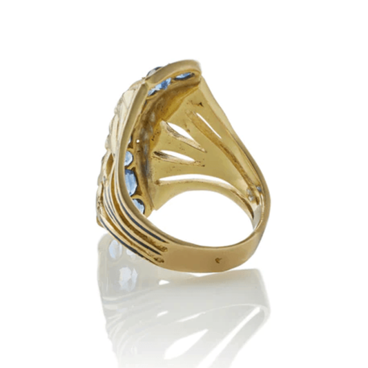 Edouard de Martilly Paris Art Nouveau 18KT Yellow Gold Sapphire & Enamel Ring back