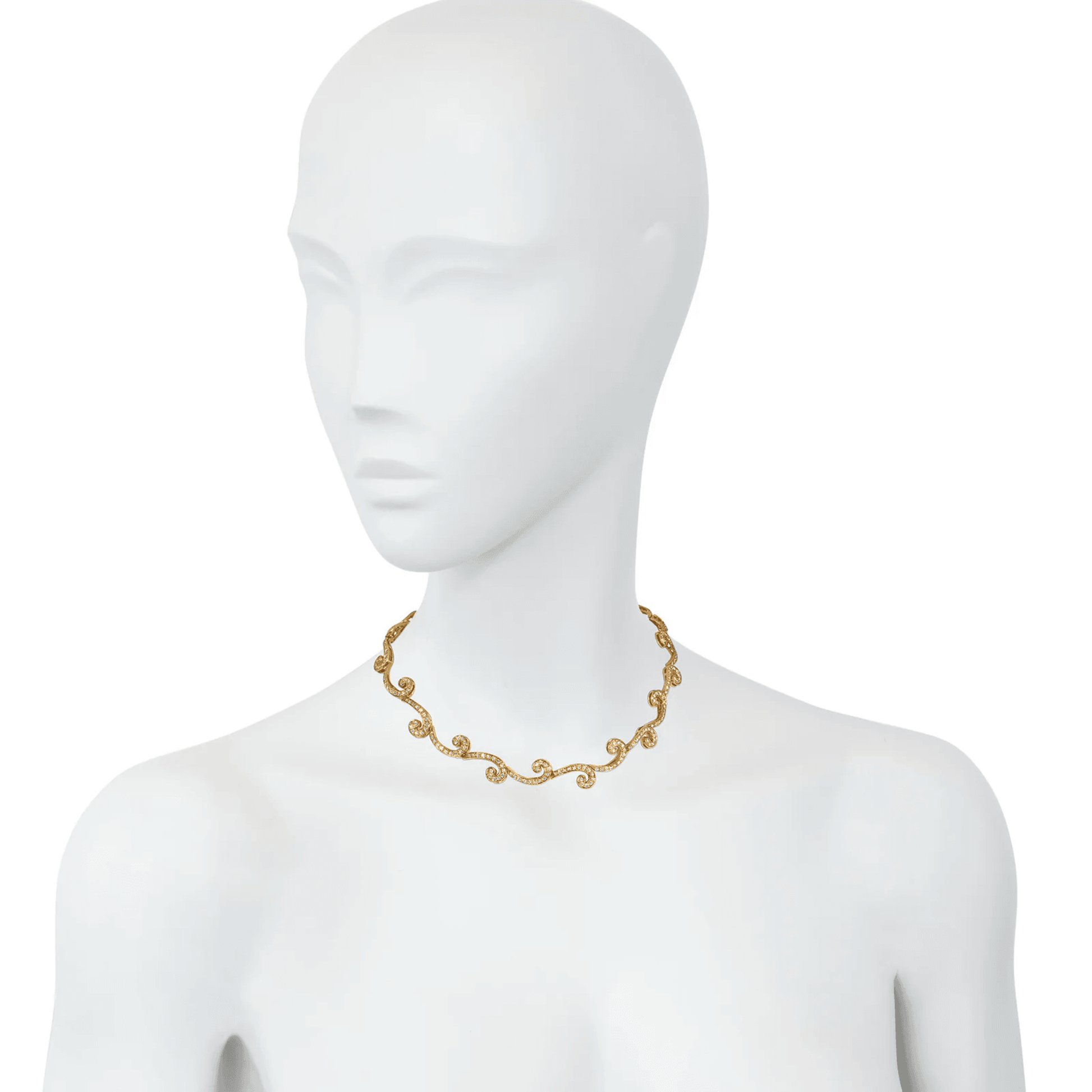 1960s 18KT Yellow Gold Diamond Necklace on neck