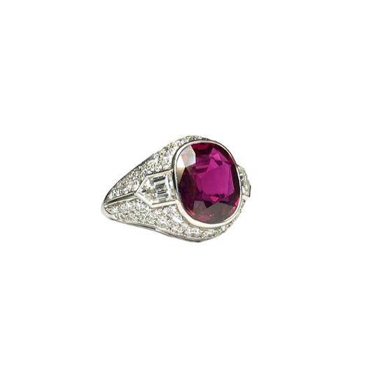 Art Deco Platinum Ruby & Diamond Ring front side view