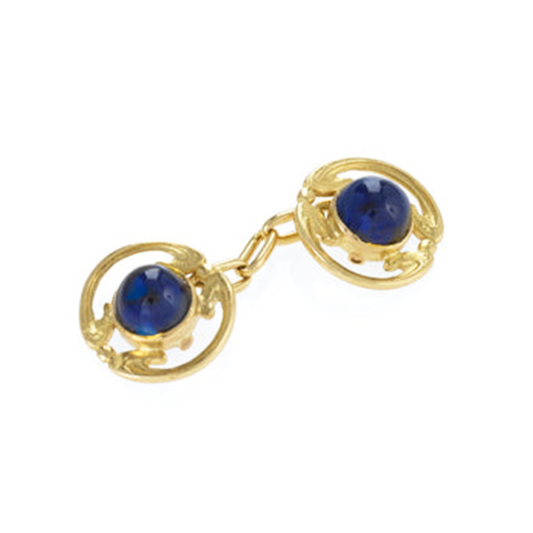 French 1960s 18KT Yellow Gold Sapphire Cufflinks front