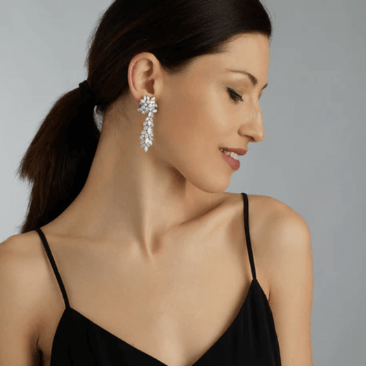 1950s Platinum Diamond Earrings on ear