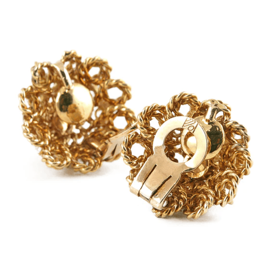 Marianne Ostier 1960s 18KT Yellow Gold Diamond Flower Earrings back