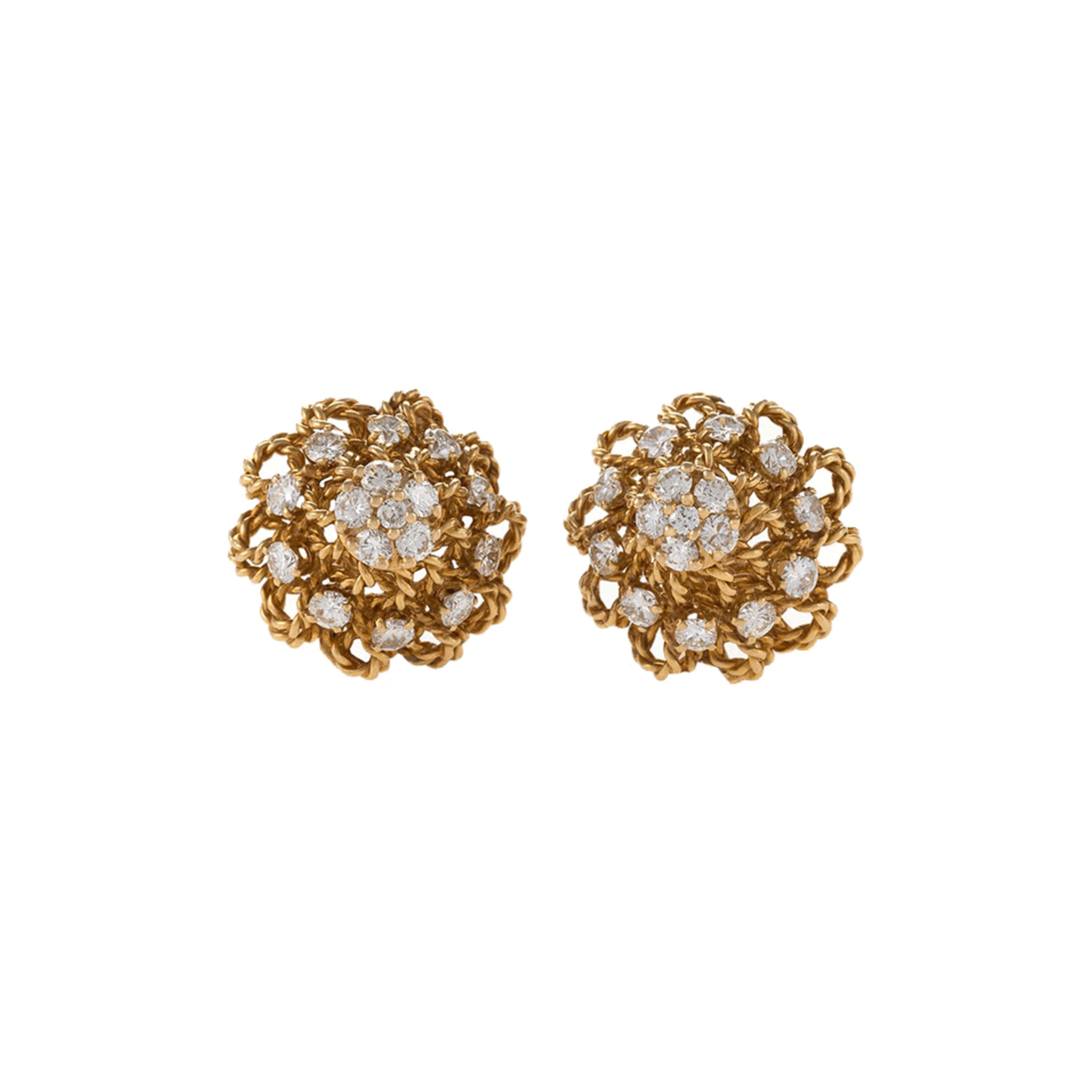 Marianne Ostier 1960s 18KT Yellow Gold Diamond Flower Earrings