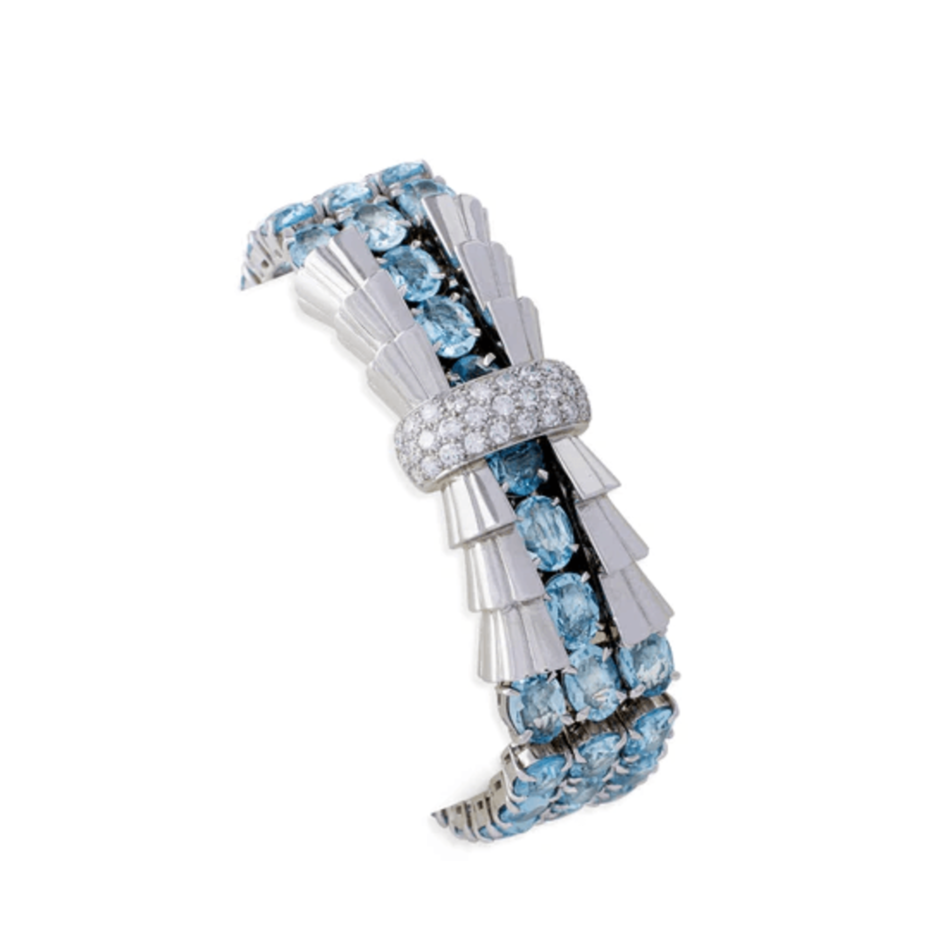 Tiffany & Co. & Verger Frères French 1930s Platinum Diamond & Aquamarine Bracelet front