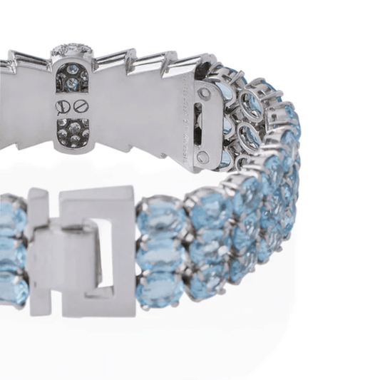 Tiffany & Co. & Verger Frères French 1930s Platinum Diamond & Aquamarine Bracelet close-up of signature