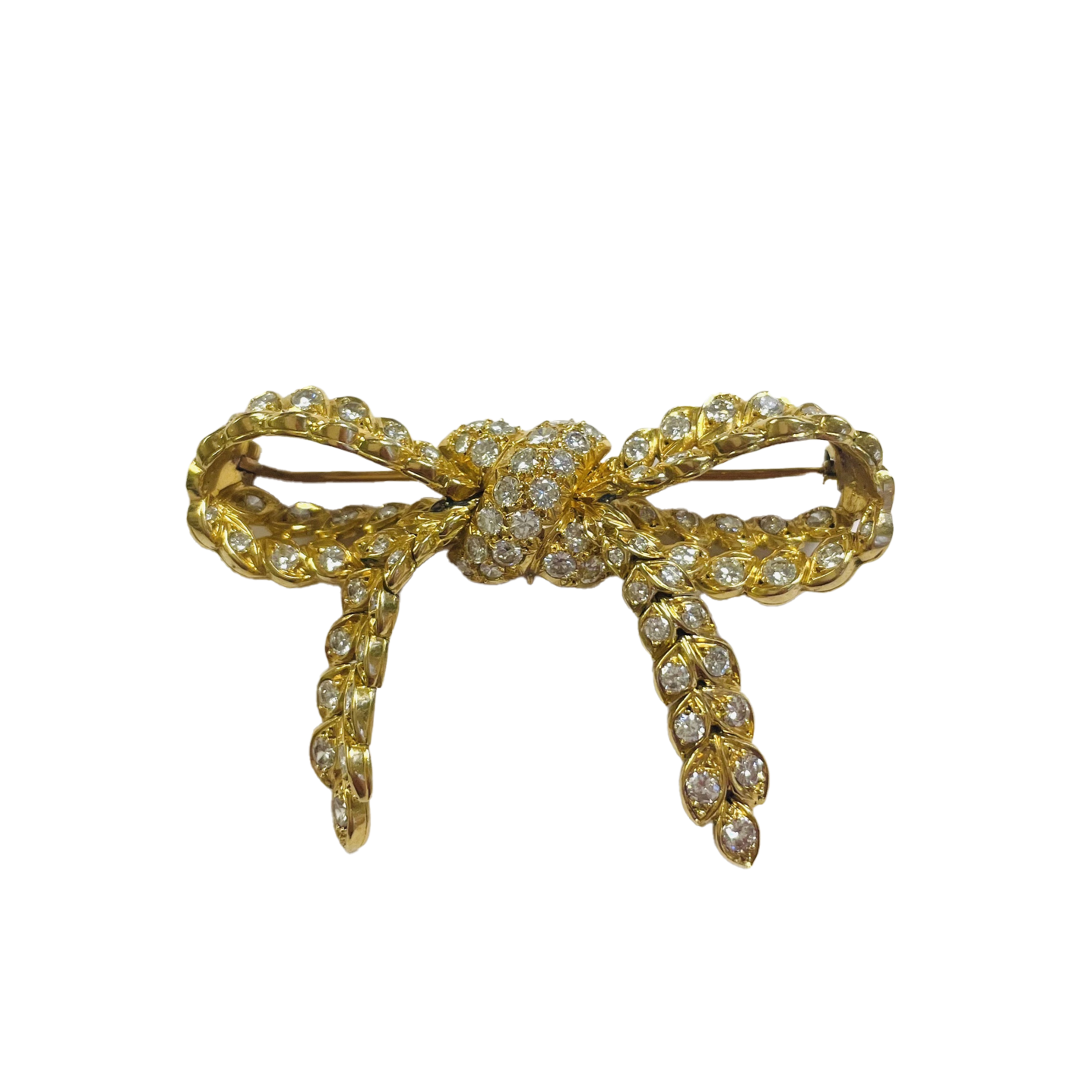 Pierre Sterlé Paris 1940s 18KT Yellow Gold Diamond Bow Brooch