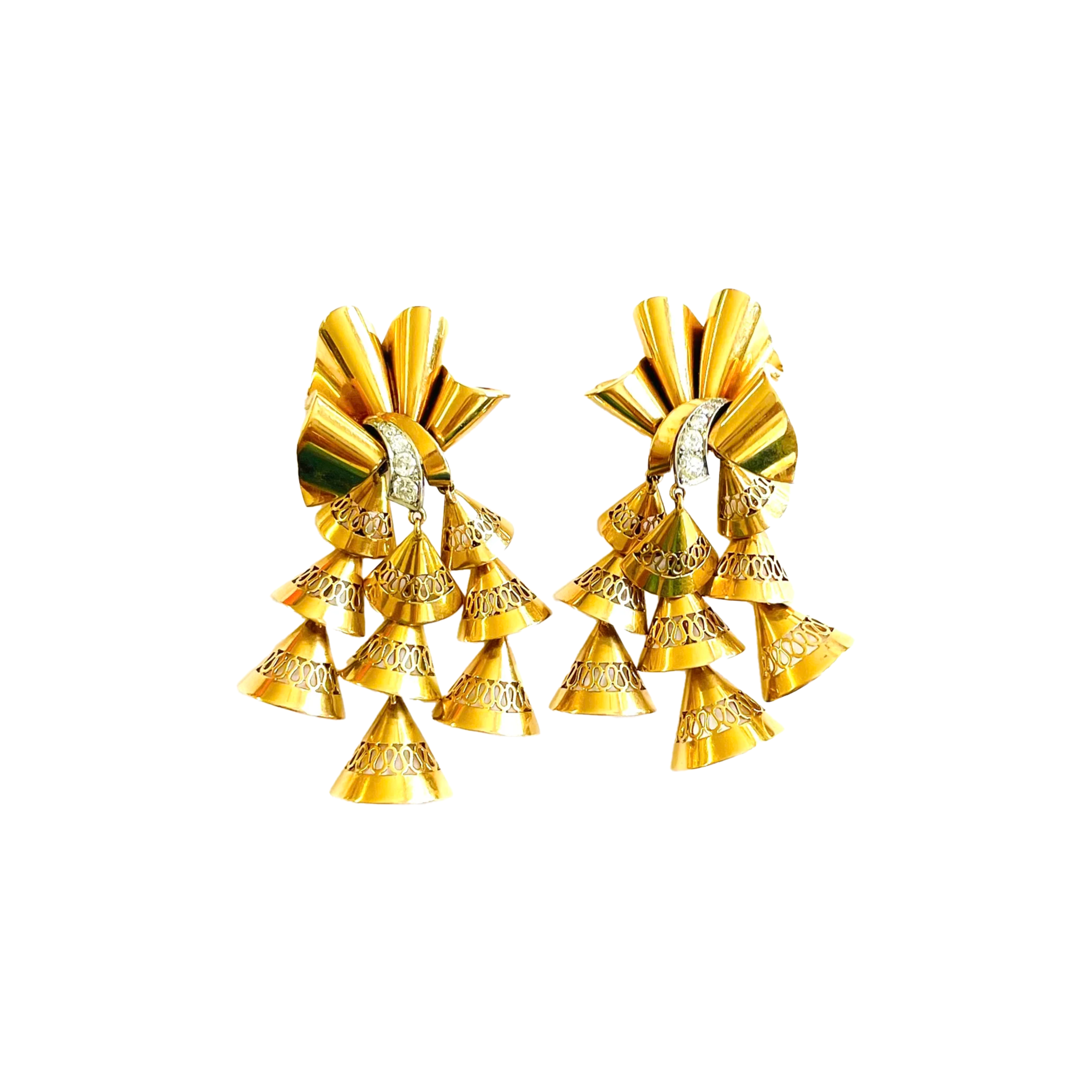 Paris Regner French 1950s 18KT Yellow Gold Diamond Earrings
