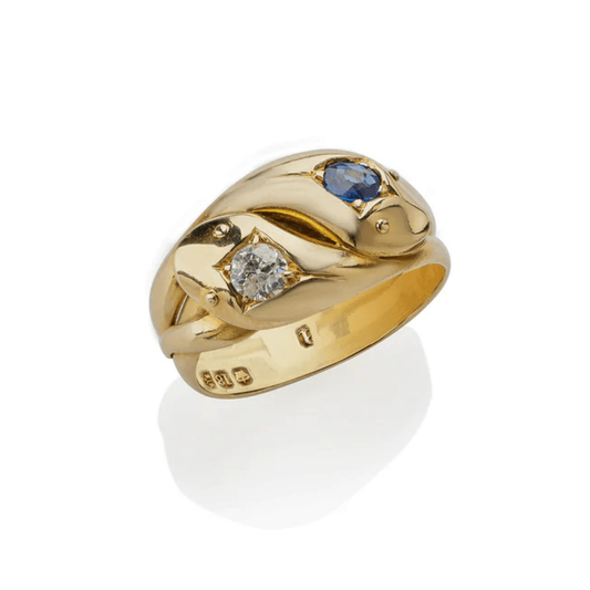 Victorian 18KT Yellow Gold Diamond & Sapphire Snake Ring top