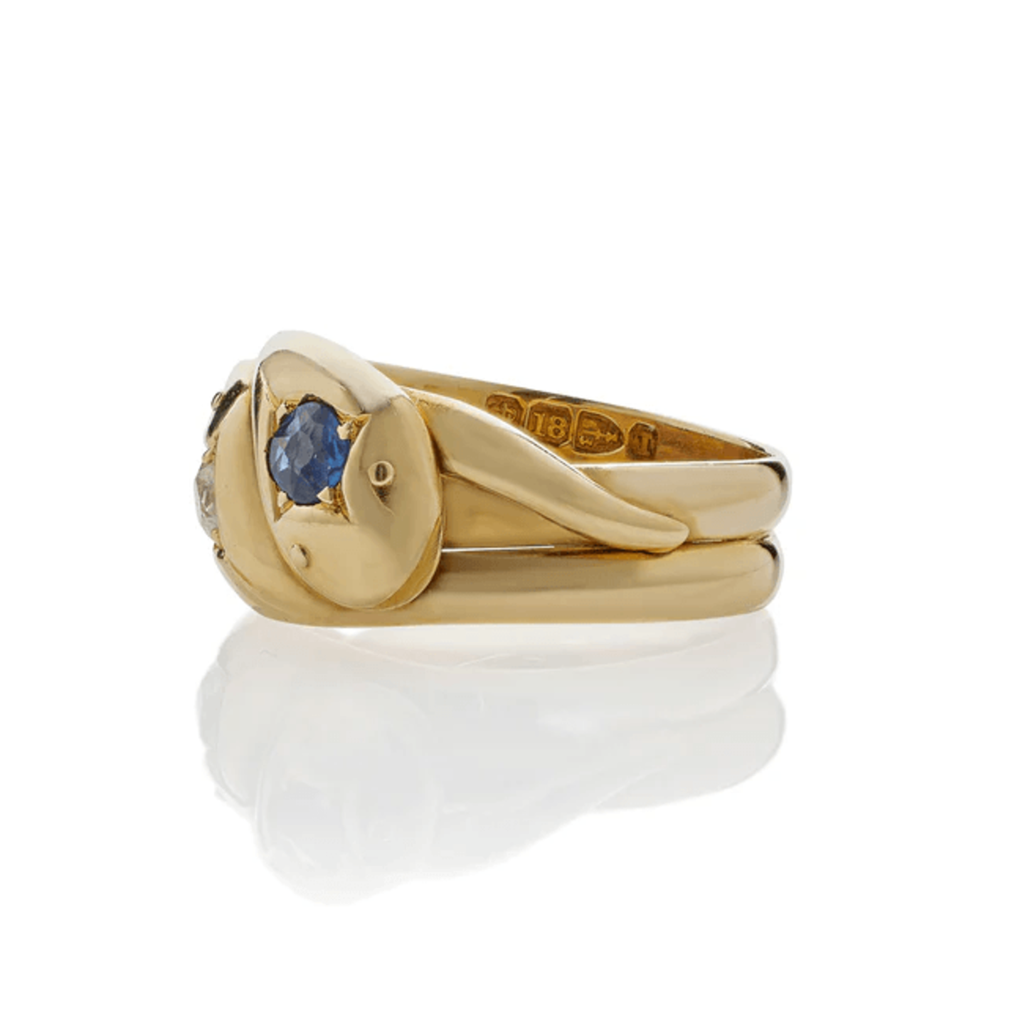 Victorian 18KT Yellow Gold Diamond & Sapphire Snake Ring side