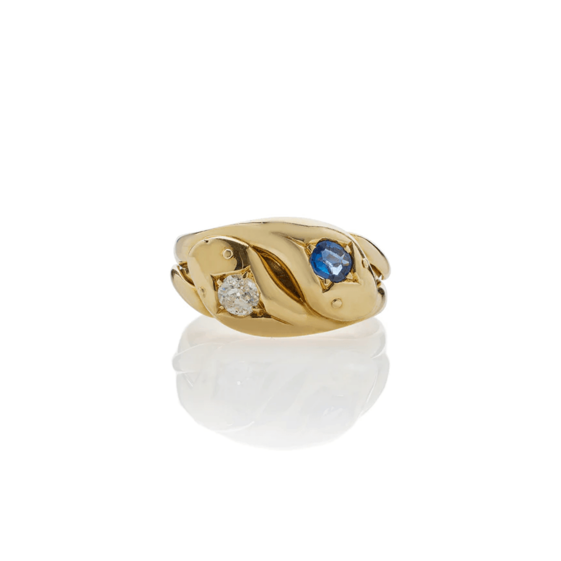 Victorian 18KT Yellow Gold Diamond & Sapphire Snake Ring front