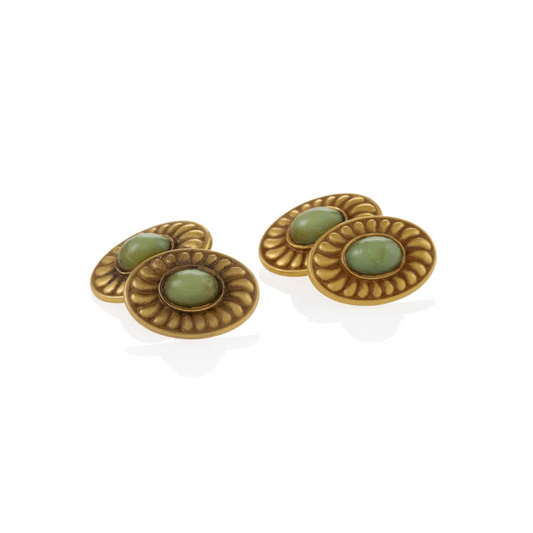 Pickslay & Co. Art Nouveau 18KT Yellow Gold Chrysoprase Cufflinks front