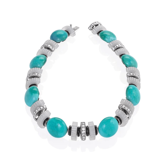 Mauboussin French Art Deco Platinum Diamond, Chalcedony, Enamel, Turquoise Necklace front