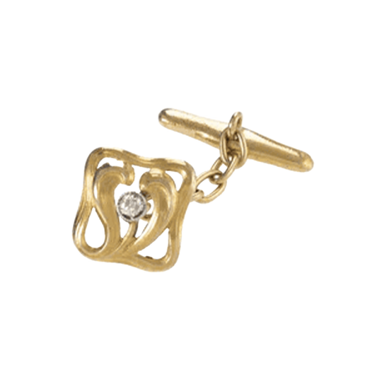 French Art Nouveau Platinum & 18KT Yellow Gold Diamond Cufflinks front