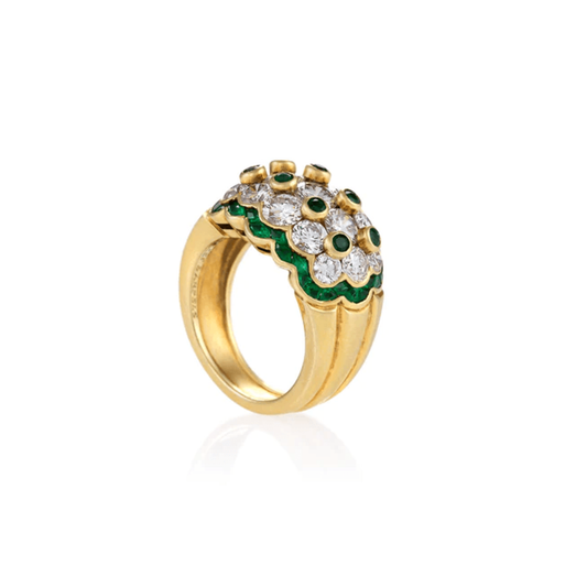 Van Cleef & Arpels 1960s 18KT Yellow Gold Diamond & Emerald Ring profile