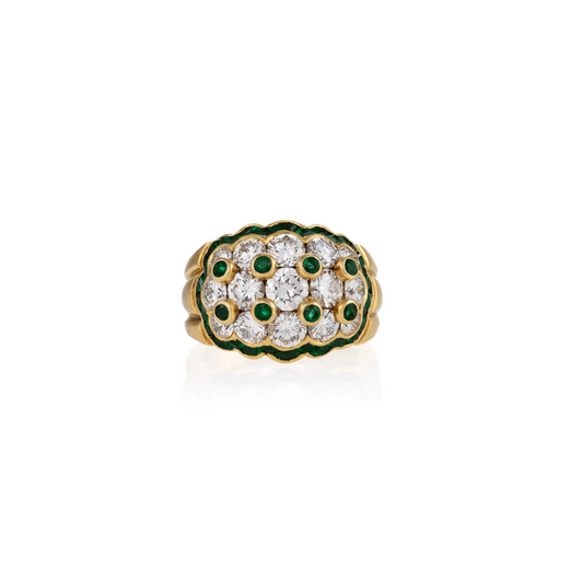 Van Cleef & Arpels 1960s 18KT Yellow Gold Diamond & Emerald Ring front
