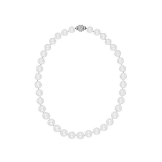 Post-1980s 18KT White Gold Pearl & Diamond Necklace front