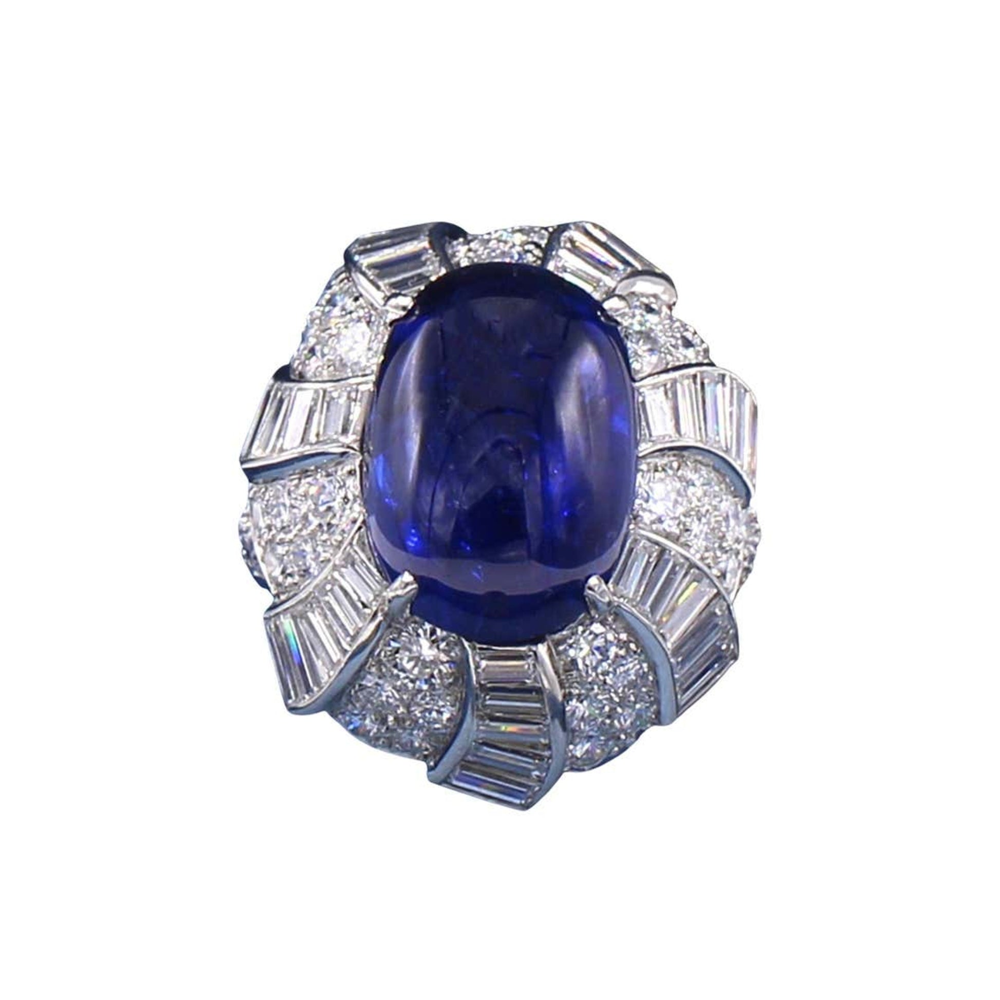 David Webb 1950s Platinum Sapphire & Diamond Ring front
