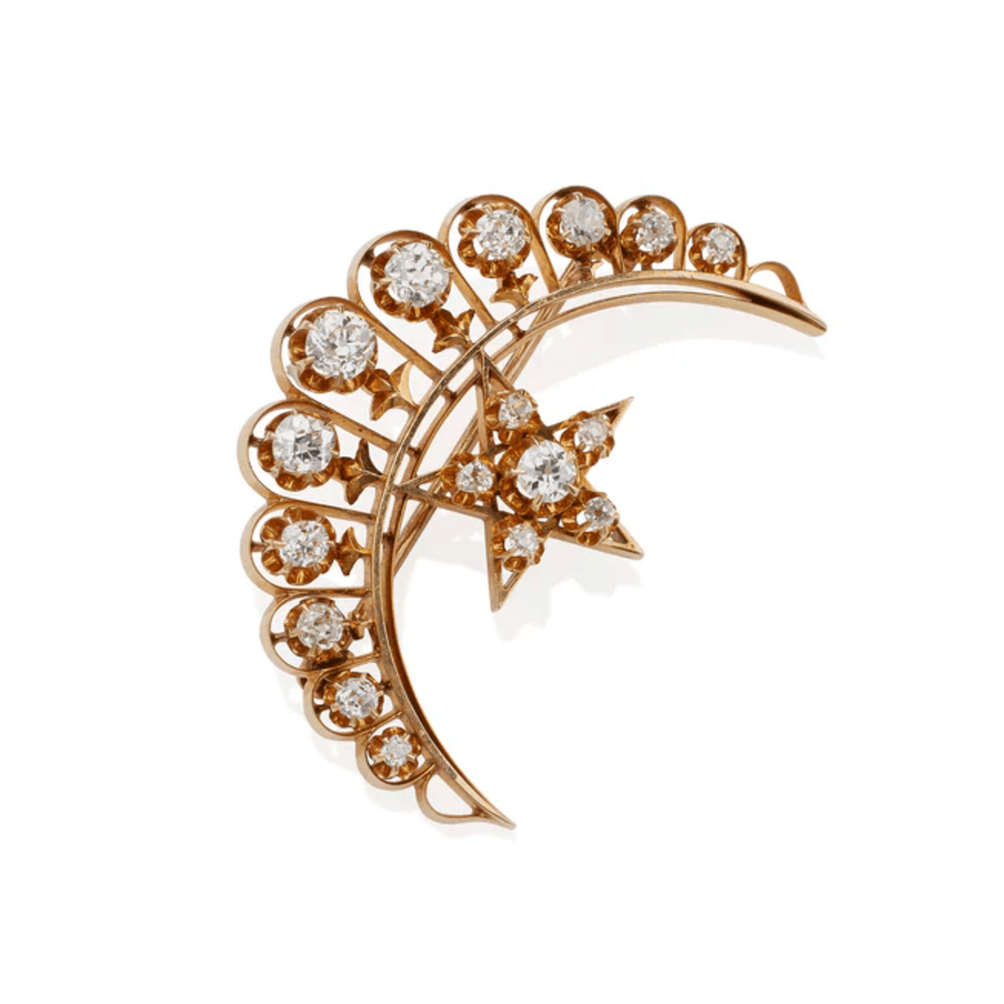 Victorian 18KT Yellow Gold Diamond Brooch front