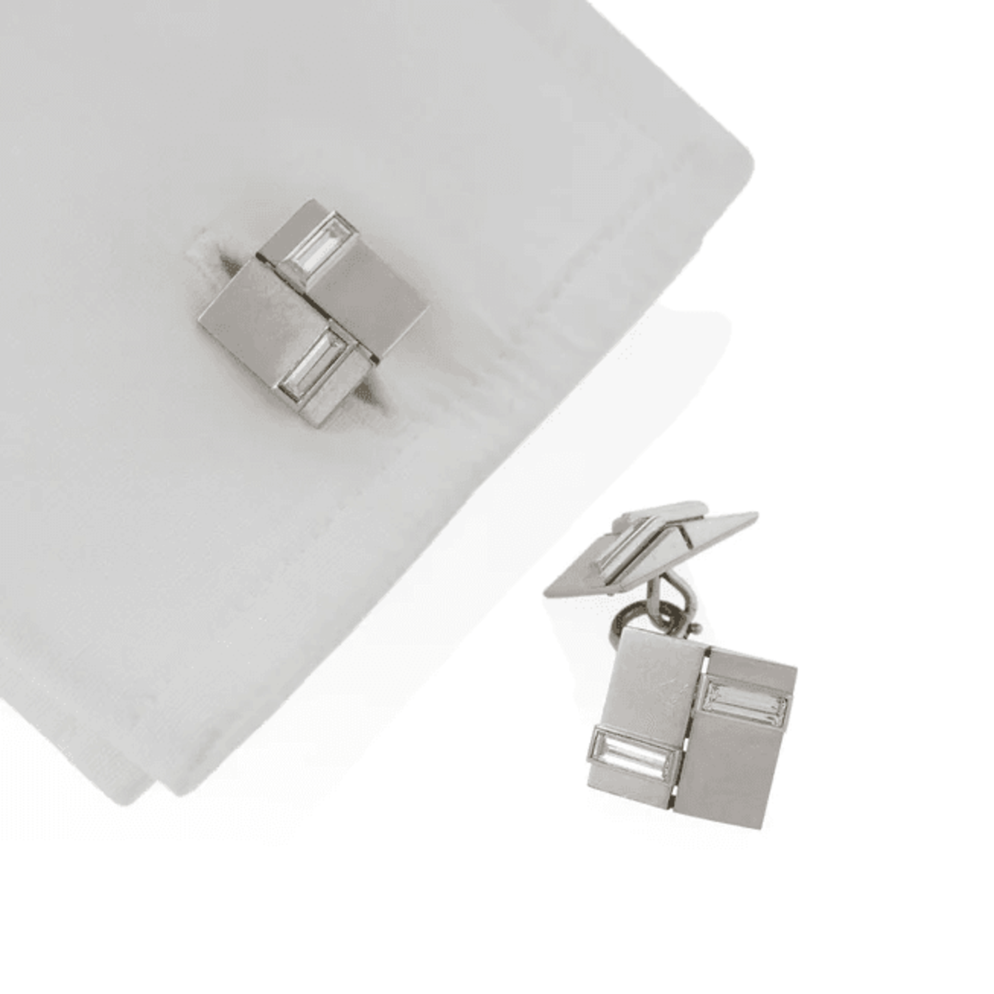 Van Cleef & Arpels Paris Art Deco Platinum Diamond Cufflinks on cuff