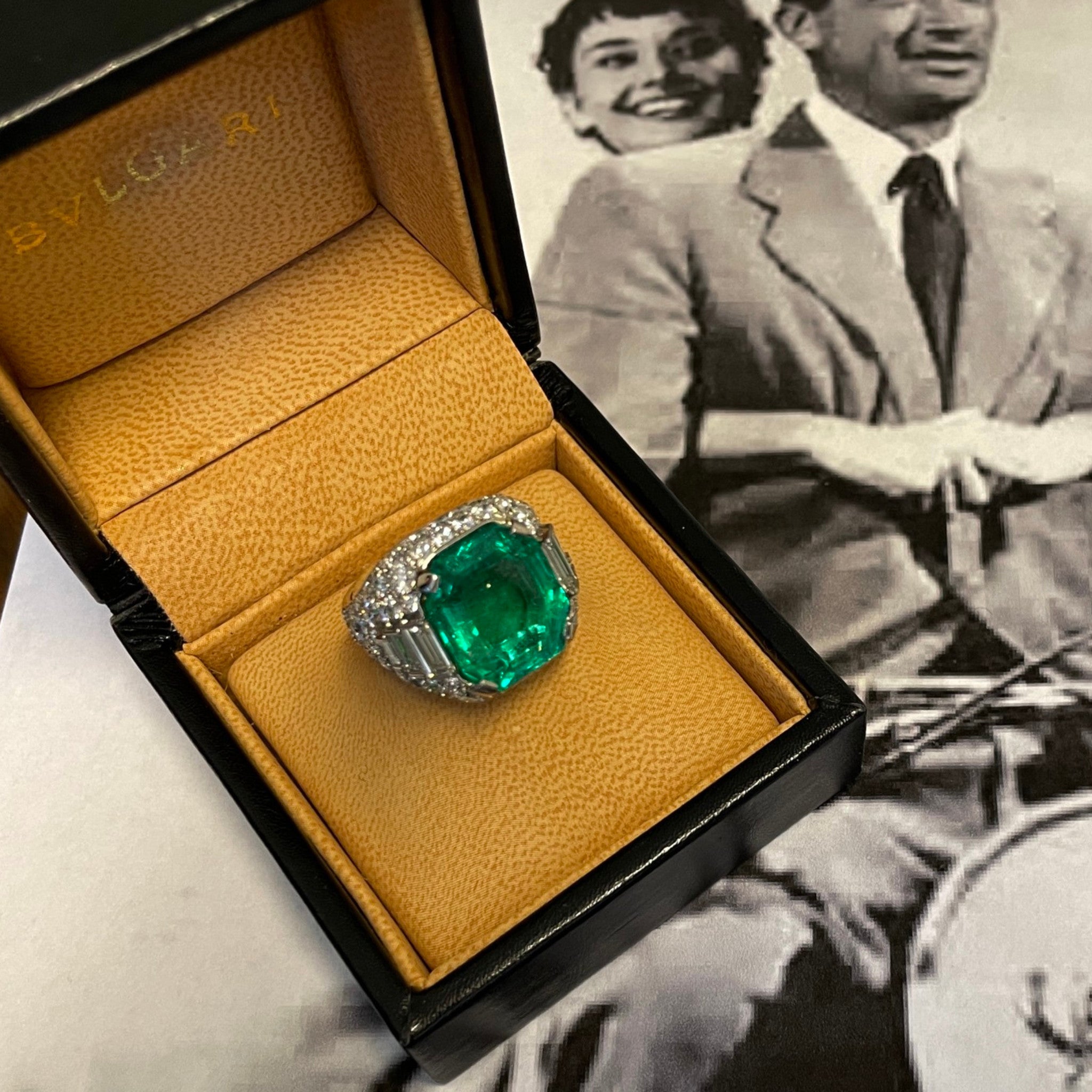 Bulgari 1960s Platinum Emerald Diamond Trombino Ring