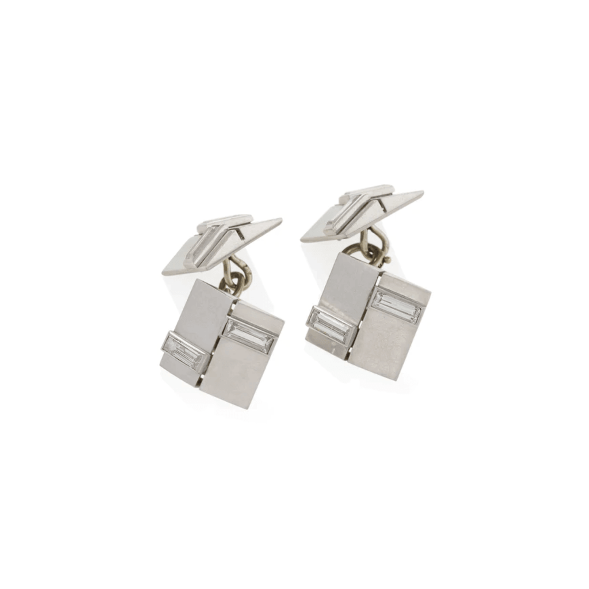 Van Cleef & Arpels Paris Art Deco Platinum Diamond Cufflinks front