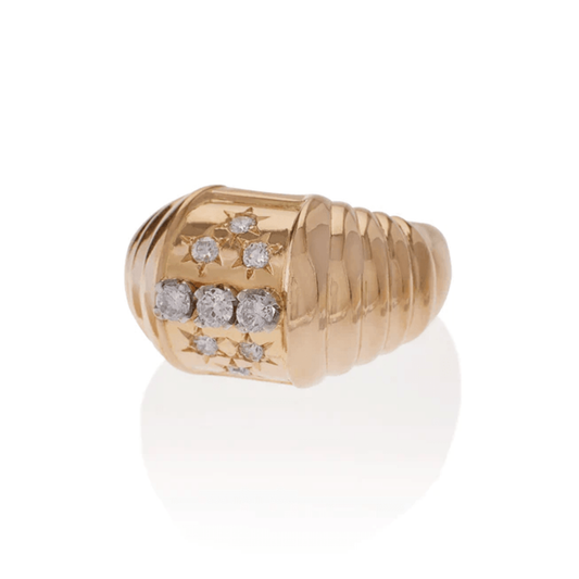 French Retro 18KT Yellow Gold Diamond Ring side