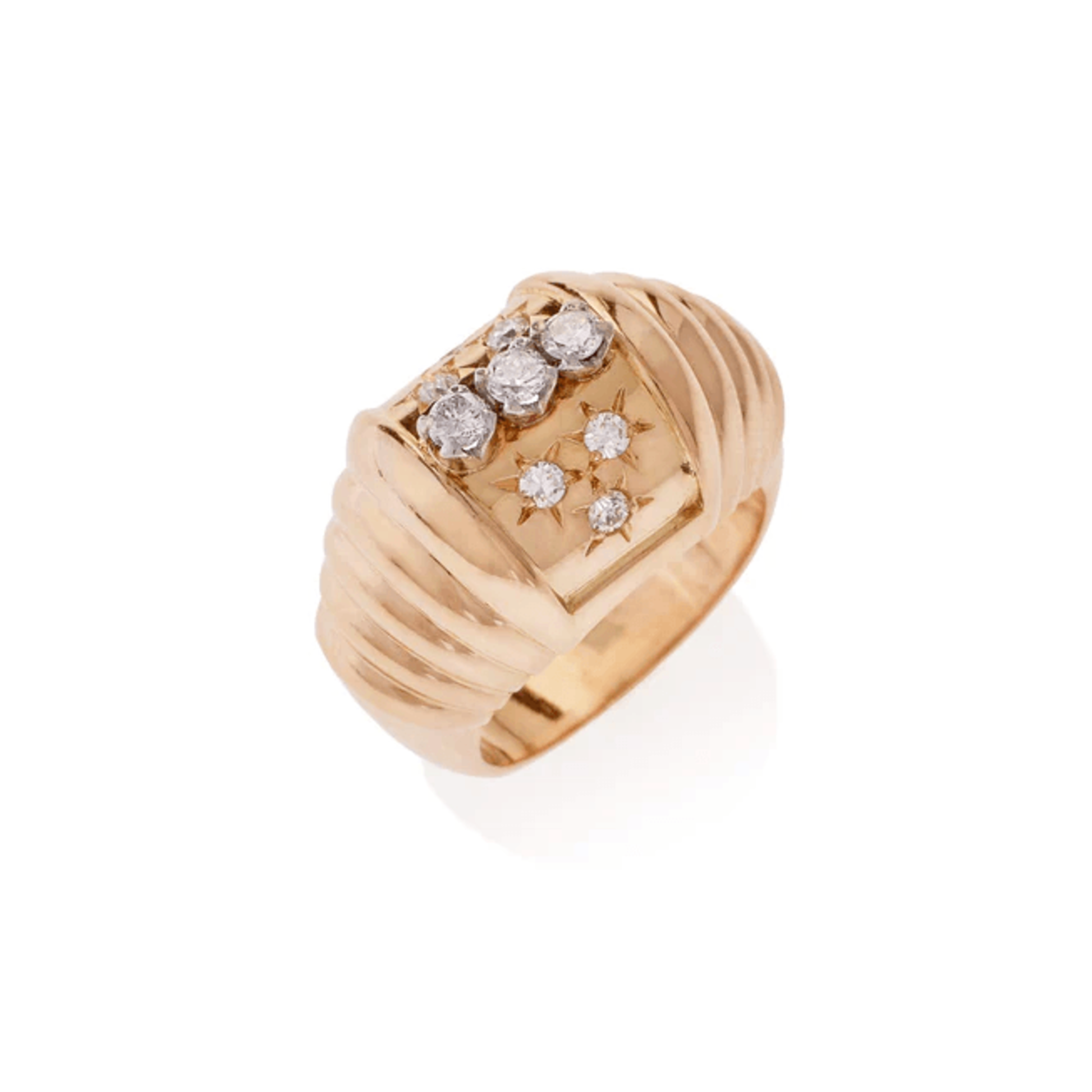 French Retro 18KT Yellow Gold Diamond Ring top