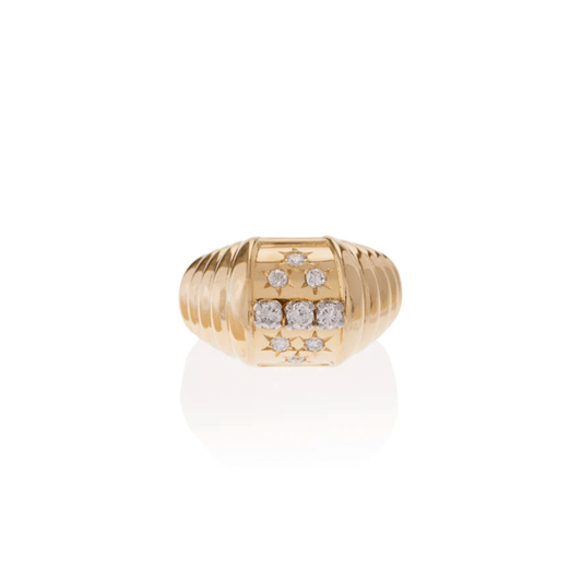 French Retro 18KT Yellow Gold Diamond Ring front