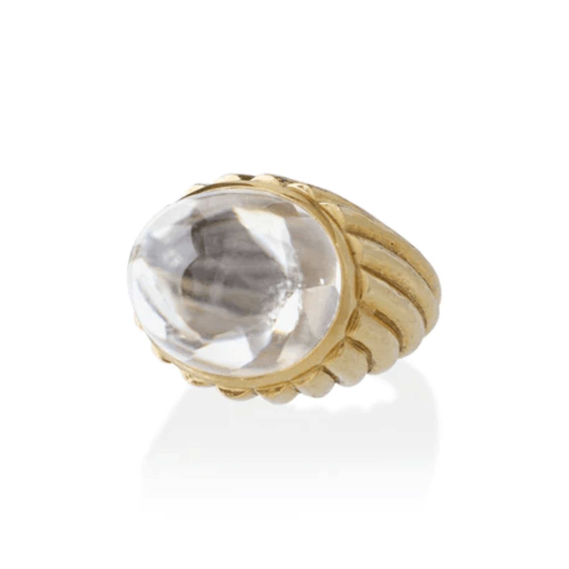 David Webb 1960s 18KT Yellow Gold Rock Crystal Bombé Ring front